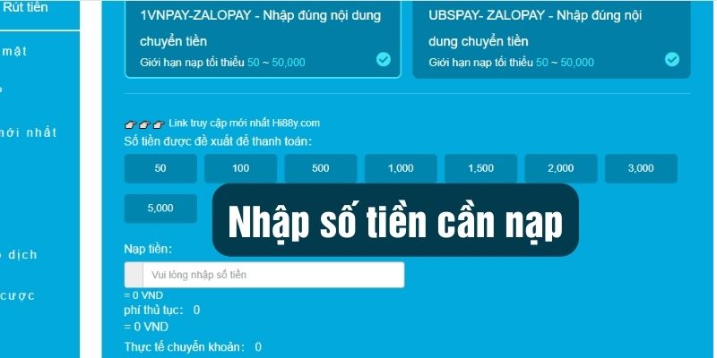 cách nạp tiền HI88