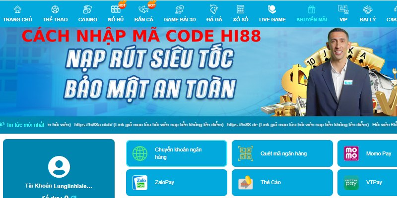 hướng dẫn nhập mã code hi88